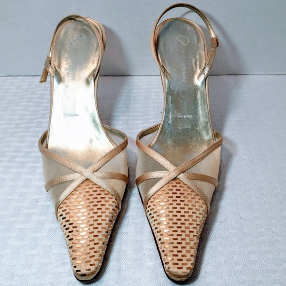 St. John Shoes - St John Gold Slingback Kitten Heels